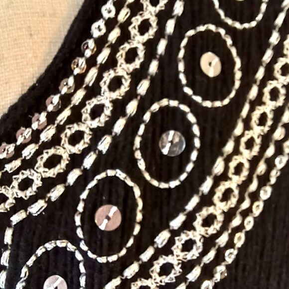 CATHY DANIELS Summer Tunic 3/4 Sleeve Lightweight V Neck Sequins Black S… - Picture 4 of 10